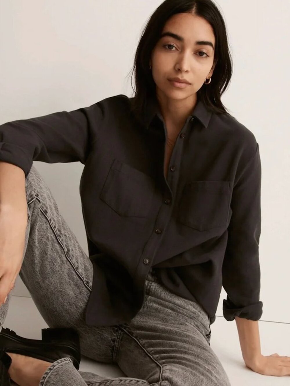 Madewell "Drapey Moleskin Button-Down Shirt"